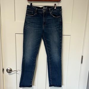 PAIGE High Rise Jimmy Jimmy Crop Slim Straight Jeans in Dark Blue Wash Sz 27